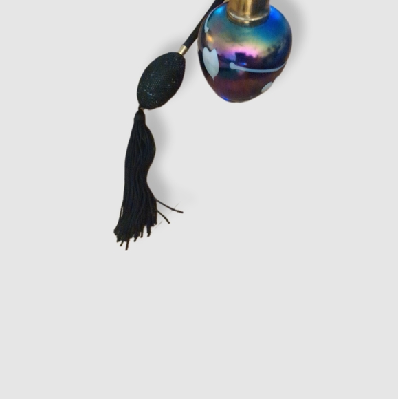 Carnival Glass Perfume Bottle Atomizer Vintage Iridescent Blue with Black pump - Picture 4 of 4